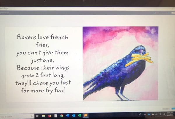 C85B0B6A 4BFB 4DB2 A9BF 8510C55C0AF5 600x407 - Christina Wilson Art Ravens Love French Fries Book