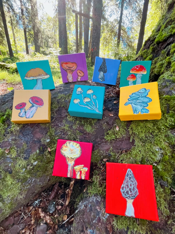 0FD50983 FCAB 4D84 938F 67739B4A5176 600x800 - Girdwood Mini Mushroom Series (9 canvases)