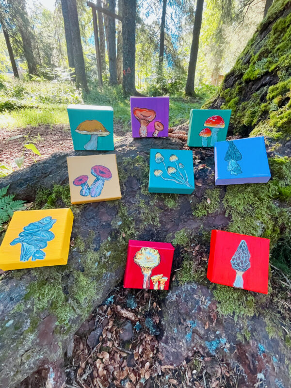 8FF8153C A72A 4A90 93DB BEC3BF8B33E9 600x800 - Girdwood Mini Mushroom Series (9 canvases)